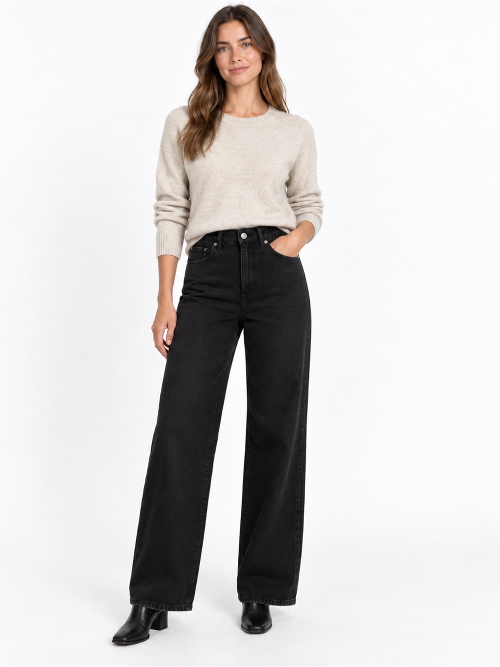 Zara Women Black High Rise Wide Leg Jeans Size 4 Cotton Lyocell Denim